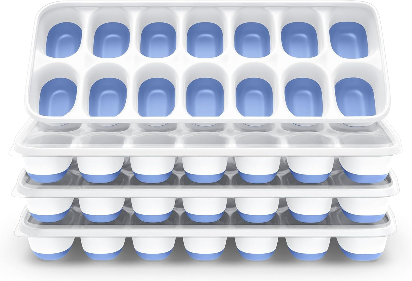 Skiennix Ice Cube Tray - Durable Stackable 4-Pack with Removable Lids | Easy-Release Plastic & Silicone for Cocktails