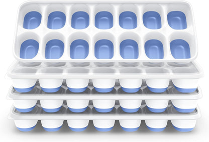 Skiennix Ice Cube Tray - Durable Stackable 4-Pack with Removable Lids | Easy-Release Plastic & Silicone for Cocktails