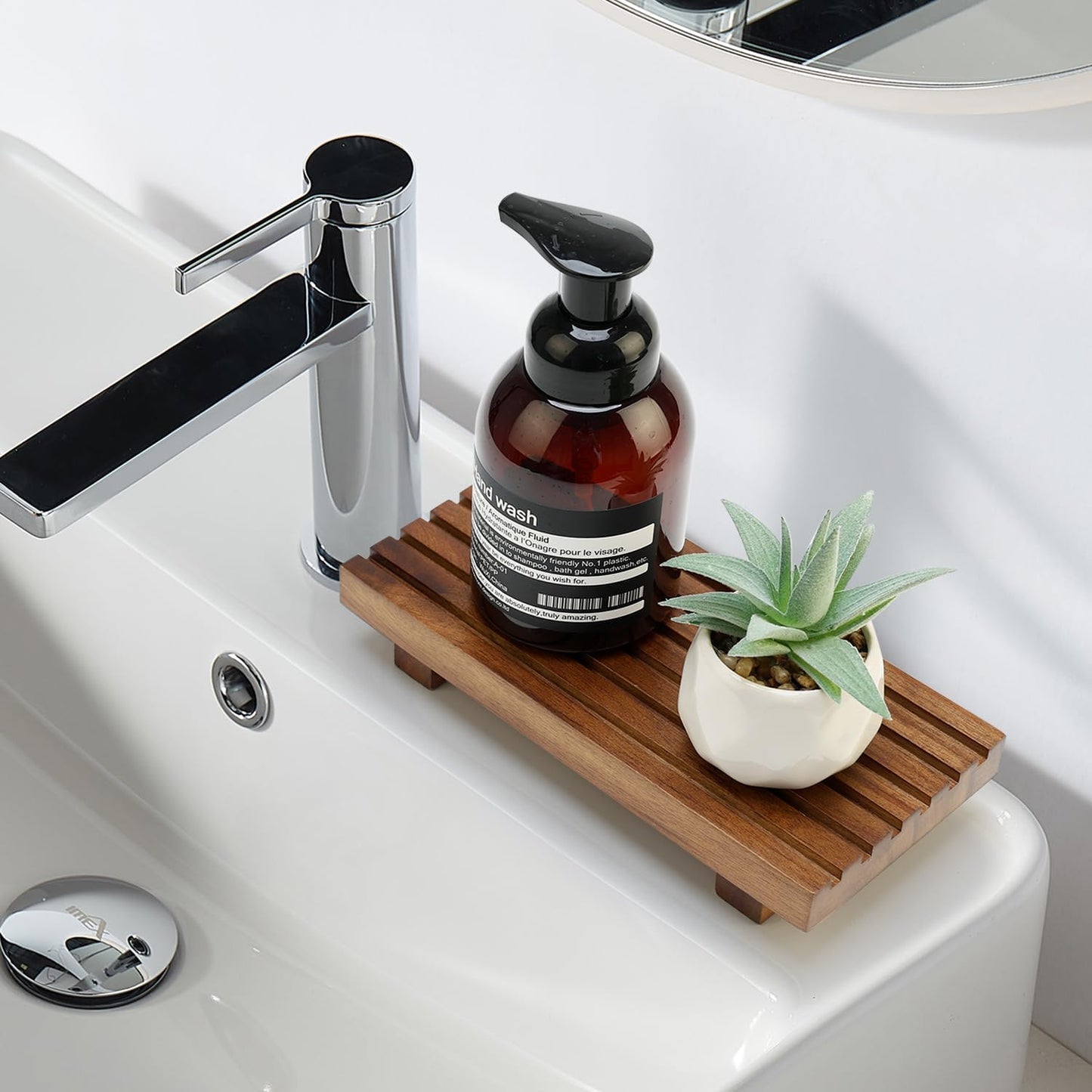 Acacia Wood Riser - Decorative Pedestal Stand for Bathroom Sink & Kitchen Counter | Soap Dish Holder