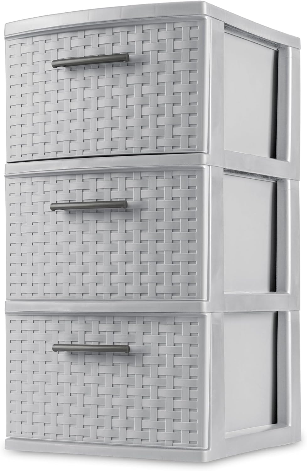Sterilite 3 Drawer Storage Tower - Lightweight Plastic Weave Organizer in Cement | Ideal for Bedrooms, Closets, Bathrooms