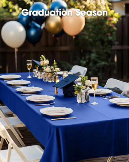 Pureegg Disposable Plastic Tablecloths - 54 x 108 Inch, Leakproof & Sturdy, Navy Blue | 8 Pack for Graduation Party