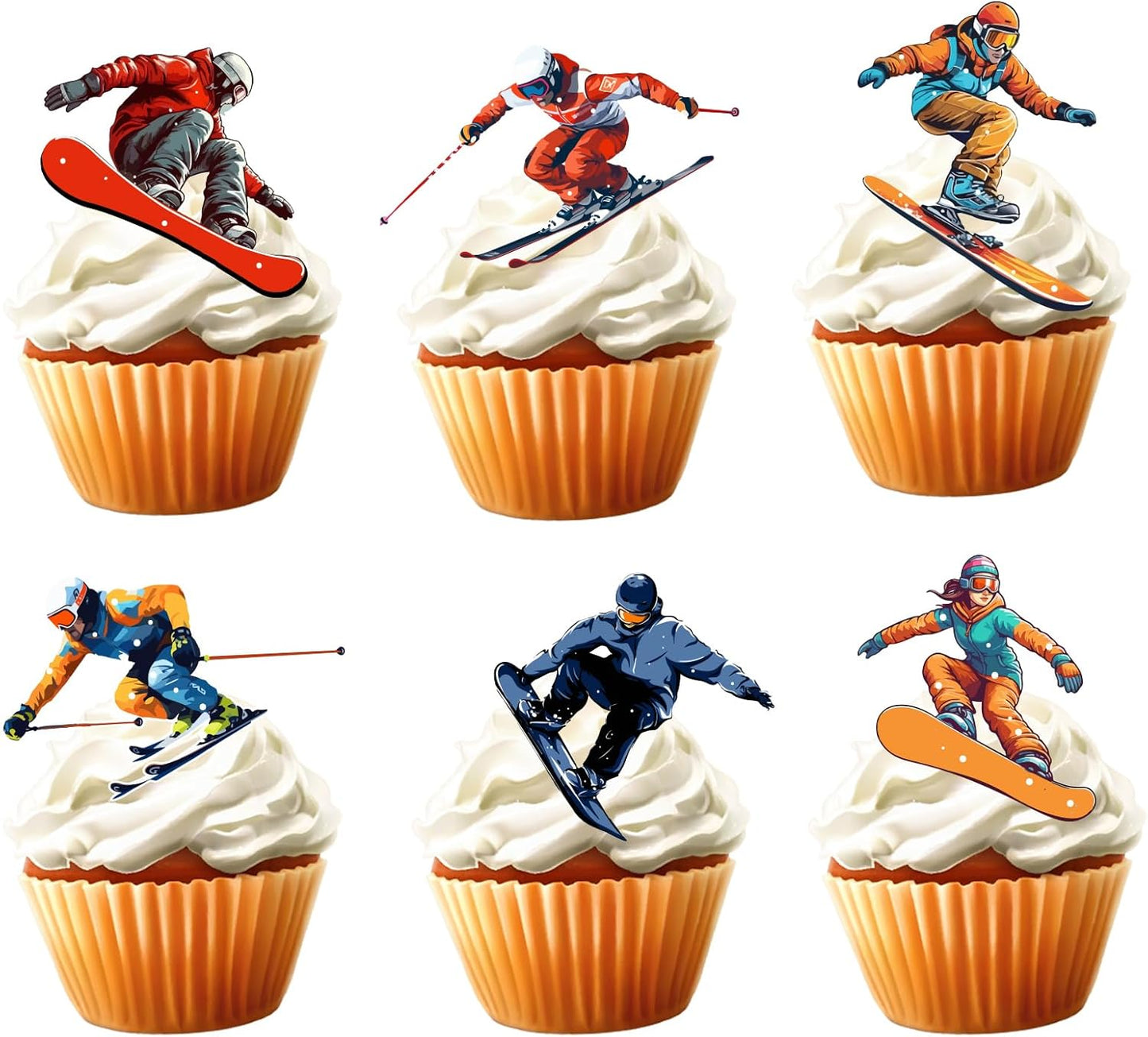 Skiennix 18pcs Ski Cupcake Toppers - Perfect Winter Sports Cake Decor for Skiers & Snowboarders
