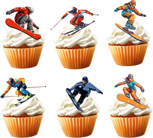 Skiennix 18pcs Ski Cupcake Toppers - Perfect Winter Sports Cake Decor for Skiers & Snowboarders