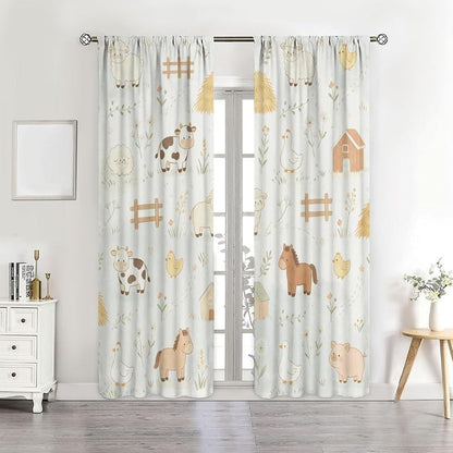 Farm Animal Kids Curtains 63W x 72L Pack of 2 - Light Filtering Nursery Drapes