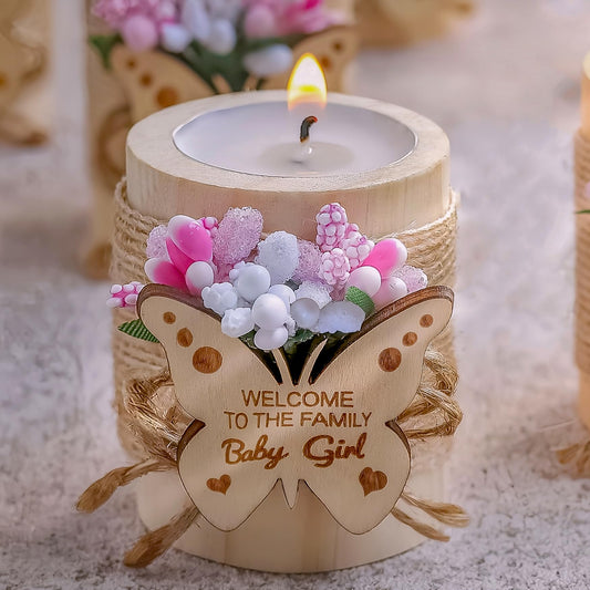 10 Piece Wooden Butterfly Tealight Candle Holder for Baby Shower Favors for Guests, Girl Baptisms, Return Gifts, Baby Gender Reveal Favors, First Communion Party Decorations. (Pink)