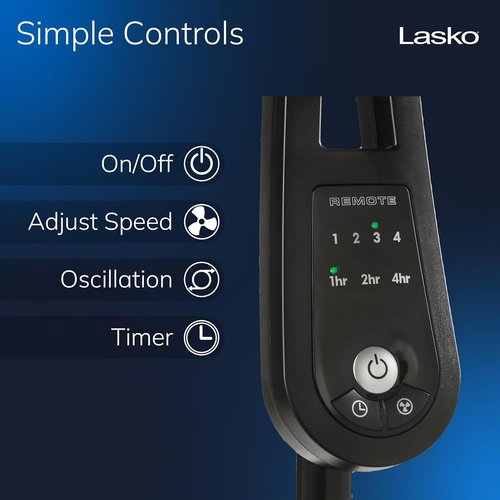 Lasko Oscillating Pedestal Fan - Adjustable Height, Remote Control, 4 Speeds | 20" Black Floor Fan for Home & Office