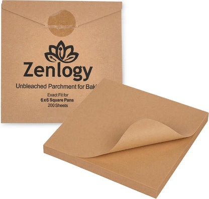 Zenlogy Parchment Paper Squares - Unbleached, Non-Stick, Pre-Cut (200 Sheets) for Candy Wrappers & Baking