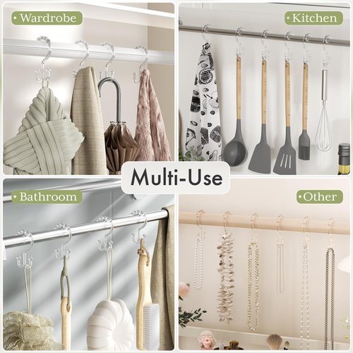 Amazer Plastic Shower Curtain Hooks, Shower Curtain Rings, Double Shower Rings Clear Shower Hooks for Shower Curtain Bathroom Set of 12