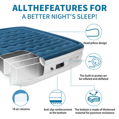 ooiloln air Mattress Queen with Built in Pump 14 Inch Portable Inflatable Mattress Deluxe Flocking Inflatable Mattress for Temporary Guest Accommodation, Camping, and Home use MAX is 660 pounds