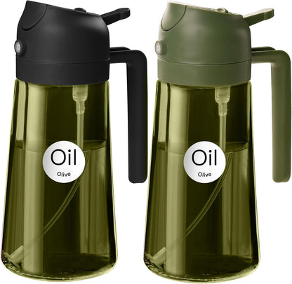 YARRAMATE 2Pcs Dark Green Oil Sprayer - Food-Grade 2-in-1 Olive Oil Dispenser | 16oz for Cooking & BBQ