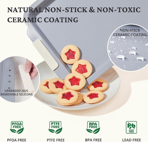 BRONYPRO Non-Stick Ceramic Baking Sheet Set - Heavy-Duty PFOA & PTFE Free Oven Trays | Set of 3, Cream
