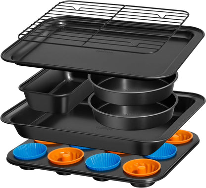 Skiennix Nonstick Baking Pans Set - 19 PCS Stackable Bakeware with Cookie Sheet, Cake Pans & Muffin Pan
