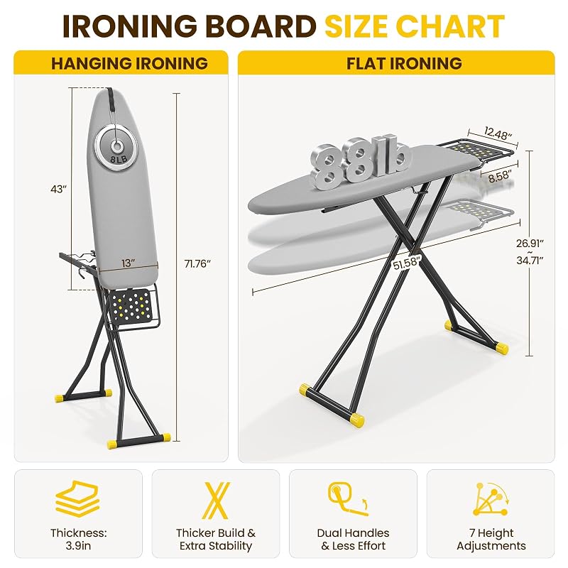 2-in-1 Ironing Board with Iron Rest and Stand – Foldable, Adjustable Height