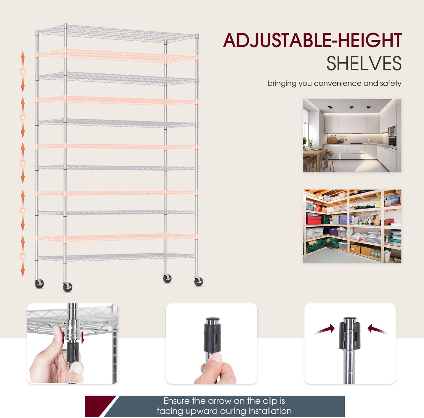 BestOffice Wire Shelving Unit - Heavy Duty 6-Shelf Metal Rack with Adjustable Height | 6000LB Capacity, Chrome Finish, 18x48x77