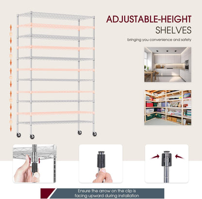 BestOffice Wire Shelving Unit - Heavy Duty 6-Shelf Metal Rack with Adjustable Height | 6000LB Capacity, Chrome Finish, 18x48x77