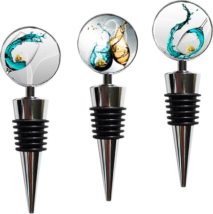 Wine Bottle Stoppers, Set of 3 Stainless Steel Wine Stoppers with Decorative Art Glass, Wine and Beverage Bottle Corks for Gifts, Bar, Wedding, Holiday Party (Green)