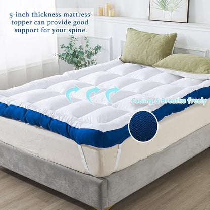 WhatsBedding 5 Inch Queen Mattress Topper for Back Pain Relief, Filled with Breathable & Soft Memory Foam Pillow Top,4 Elastic Straps
