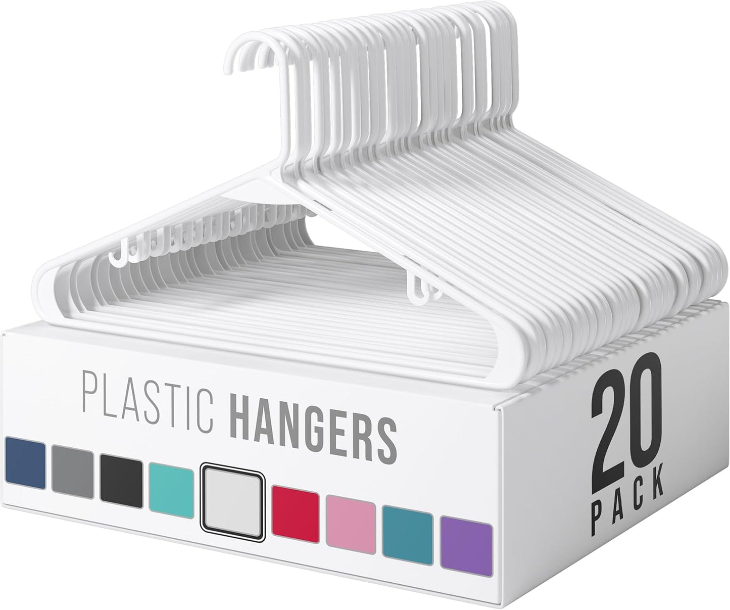 Plastic Hangers 20 Pack - Space-Saving Clothes Hangers for Coats & Closet Essentials - White