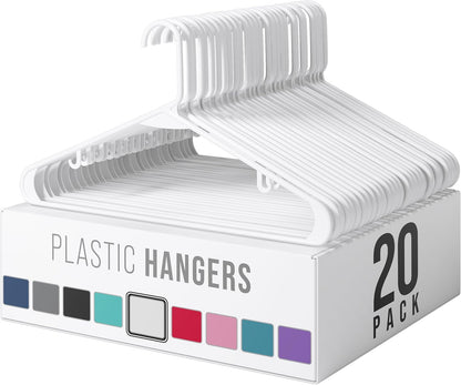 Plastic Hangers 20 Pack - Space-Saving Clothes Hangers for Coats & Closet Essentials - White