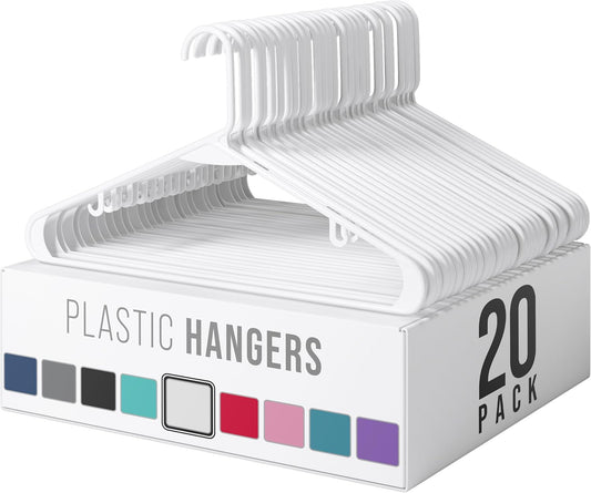 Plastic Hangers 20 Pack - Space-Saving Clothes Hangers for Coats & Closet Essentials - White