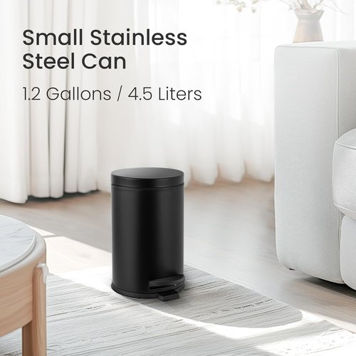 Cesun Small Black Trash Can - 1.2 Gallon Bathroom Garbage Can with Lid & Foot Pedal | Matte Black