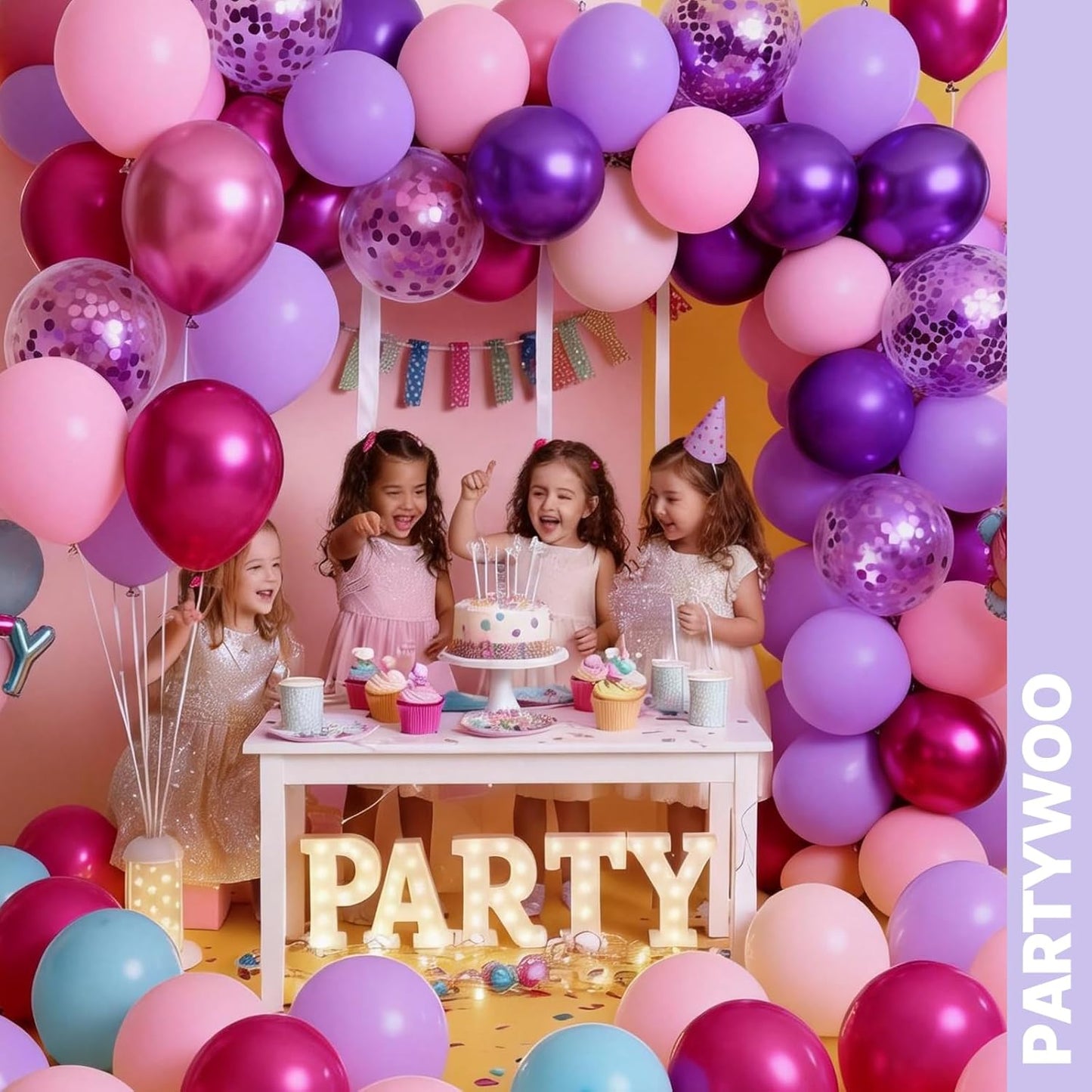 PartyWoo 12-Inch Pink & Purple Balloons - 66pcs Pastel Metallic & Confetti for Baby Shower & Birthday Decor