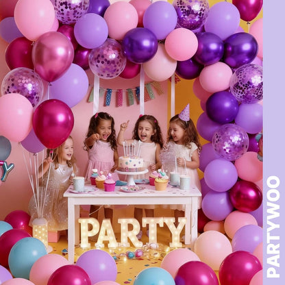 PartyWoo 12-Inch Pink & Purple Balloons - 66pcs Pastel Metallic & Confetti for Baby Shower & Birthday Decor
