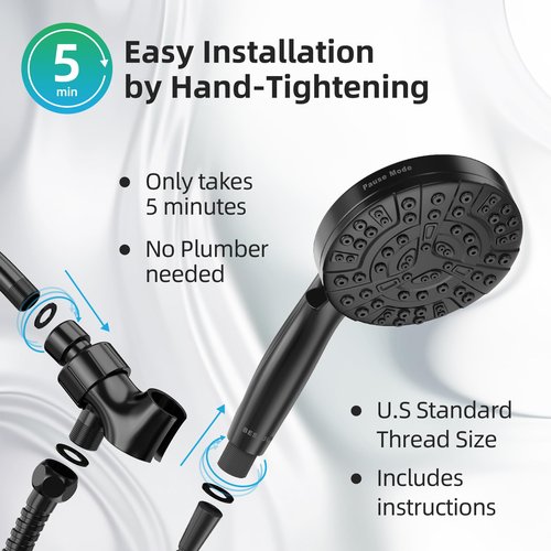 BESAQUO Shower Head,10 Functions High Pressure shower head with handheld, Built-in Pause Mode & Power Wash, Non-Clogging Nozzles High Flow Hand Held Shower Head, Leakproof 6ft Hose&Adjustable Bracket