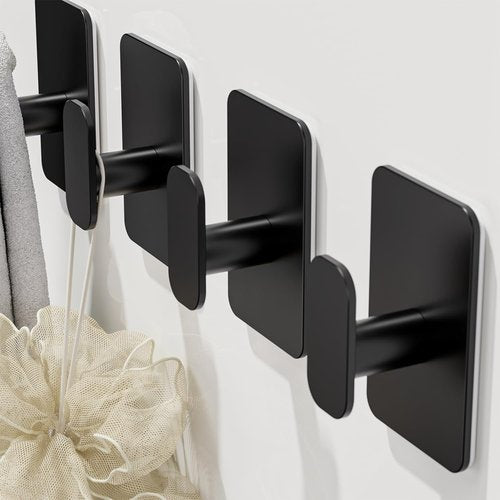 Heavy Duty Self Adhesive Hooks by [Brand Name] - 26lb Max Capacity, Waterproof & Rustproof Stainless Steel | Black, 4 Pack for Towel, Coat, Robe