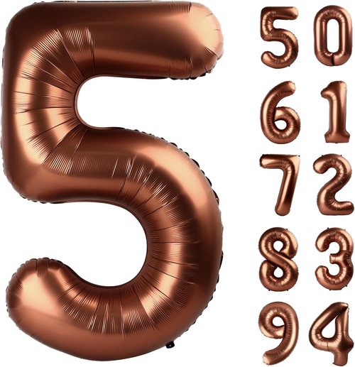 5th Birthday Decorations - Dark Brown 40 Inch Number Balloons by [Brand Name]