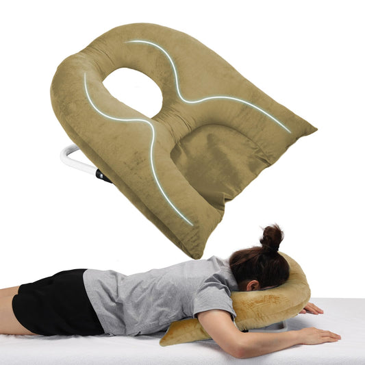 Beatvive Face Down Pillow for Sleeping, Prone Pillow for Vitrectomy or Retinal Surgery, Adjustable Height Prone Prone Pillow Face Down Sleep, Retina Lying Pillow Eye Surgery Recovery (Velvet-Khaki)