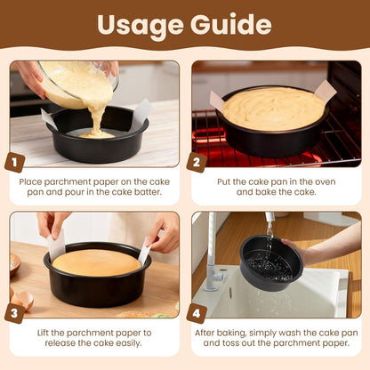 Nonstick Carbon Steel Cake Pan Set by [Brand Name] - 9 Inch Round Baking Pans with 80 PCS Parchment Paper | Dishwasher Safe & Durable for Layer Cakes