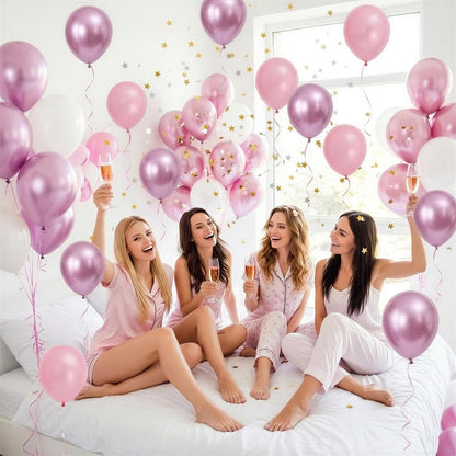 RUBFAC Metallic Pink Balloons - 129-Piece Latex Chrome Balloon Garland Kit for Parties & Events