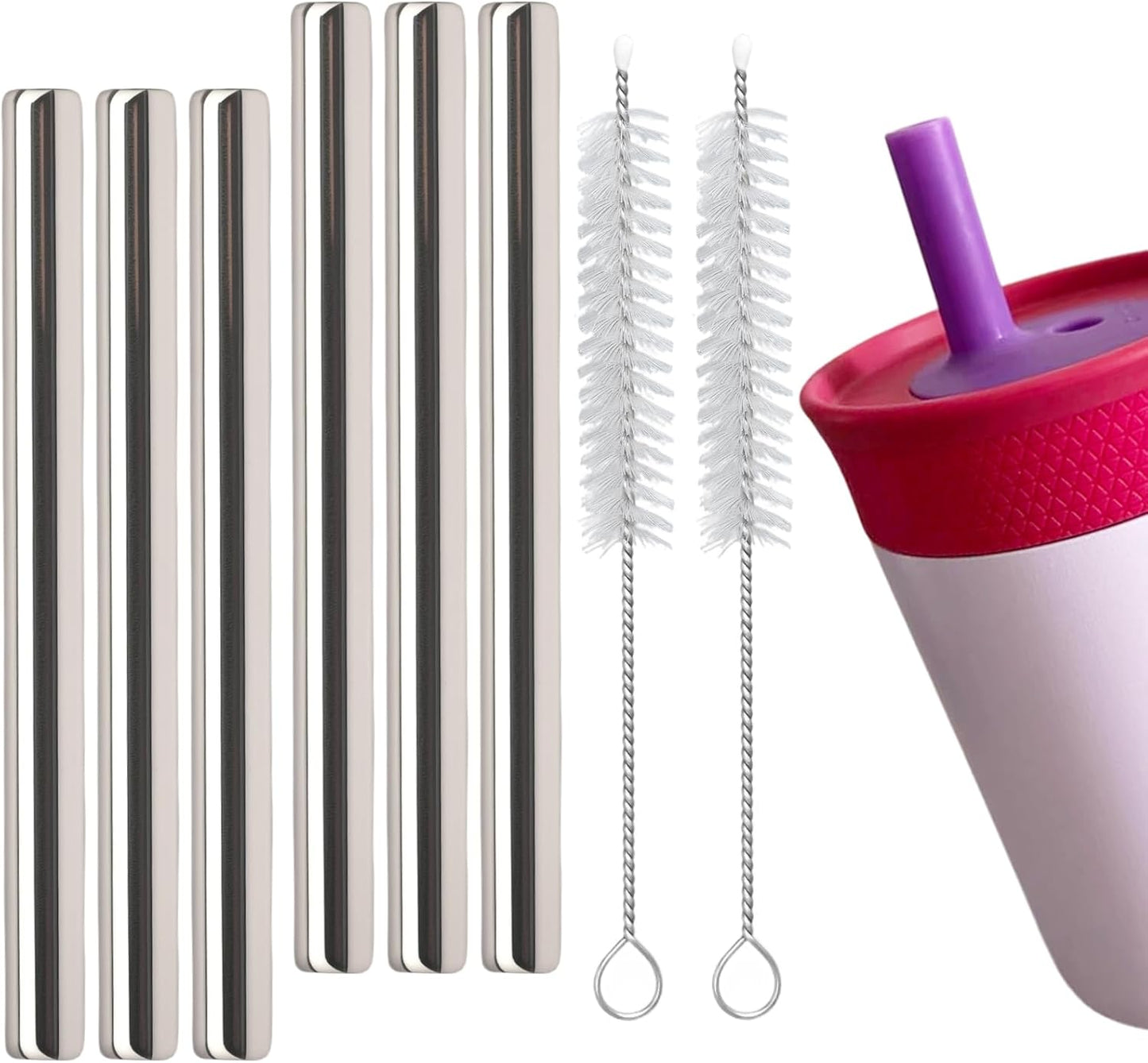 Owala Stainless Steel Straw Set - 8 Replacement Straws for 12oz & 15oz Tumblers | Includes 2 Cleaners