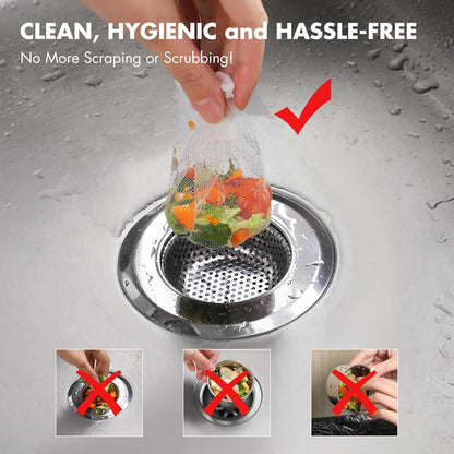 Skiennix Kitchen Sink Strainer Mesh Bags - 200 Pack Anti-Clogging Disposable Drain Covers | Fits Most Strainers (4.0 x 4.0 Inch)