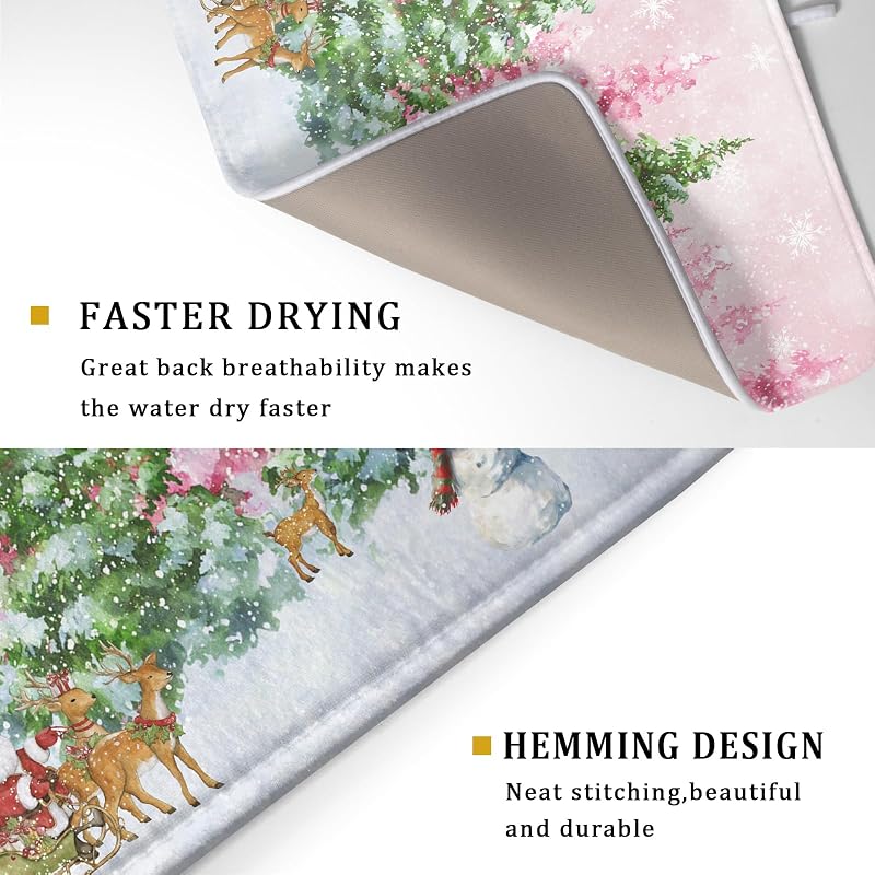 Winter Forest 24x18 Inch Dish Drying Mat - Christmas Kitchen Counter Protector
