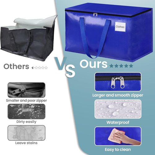HomeHacks Heavy-Duty Moving Bags - 8-Pack Storage Totes with Strong Zippers & Handles | 93L (Blue)