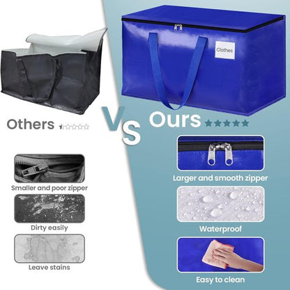 HomeHacks Heavy-Duty Moving Bags - 8-Pack Storage Totes with Strong Zippers & Handles | 93L (Blue)