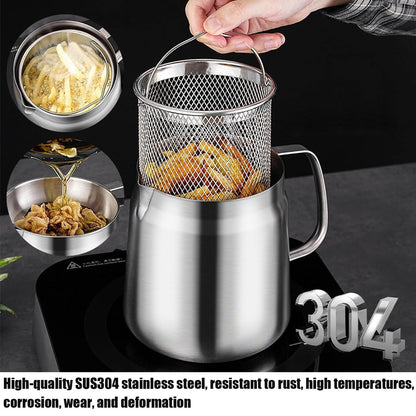 Rose and Teddy Stainless Steel Fryer, 53/70oz Large Capacity 2 in 1 Oil Strainer Pot, 304 Stainless Steel Fryer and Oil Filter with Strainer for Kitchen Storing Cooking (2L/70oz)