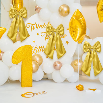 Skiennix Large Gold Satin Bow Decorations - 3 Pcs 2 FT Hanging Wall Decor for Weddings & Parties