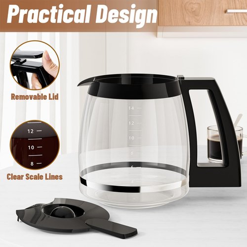 14-Cup Coffee Pot Replacement for Cuisinart Coffee Maker DCC-2200, DCC-2600, DCC-2800, DCC-3200, and DCC-3200P1, Glass Carafe Replacement for Cuisinart, BPA Free, Dishwasher Safe