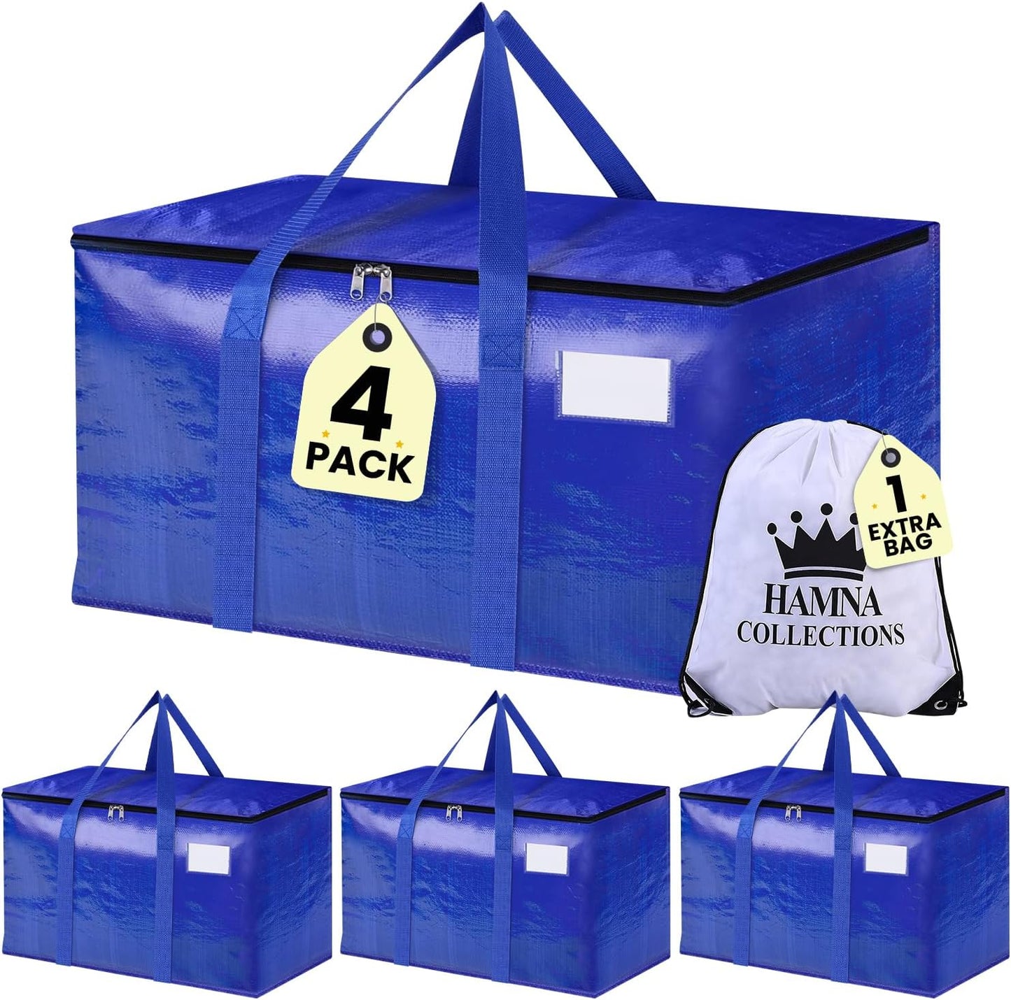 Skiennix Extra Large Moving Bags - Heavy Duty Storage Totes with Strong Zipper & Handles | 4 Pack