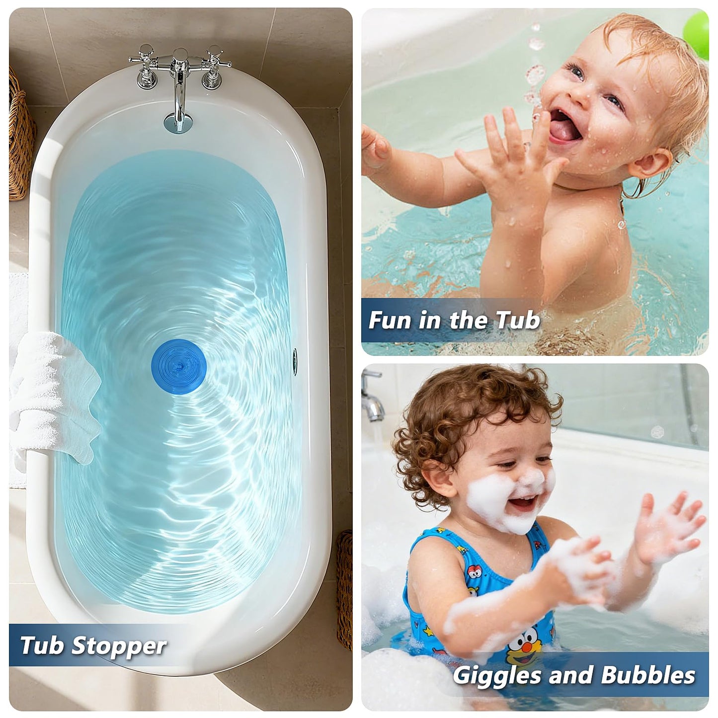 Tub Stopper 5 Pack 6 Inch Silicone Universal Drain Stopper Plug Cover, Flat Suction Bathtub Tub Stopper Bathtub Plug for Bathroom Kitchen Laundry in 5 Colors (White, Grey, Black, Yellow, Blue)