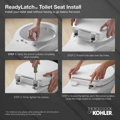 KOHLER 24494-A-96 Border Quiet Close Round Toilet Seat with ReadyLatch Hinge, Soft Close Toilet Seat Round, Toilet Seats for Standard Toilets, Biscuit