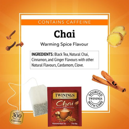 Twinings Chai Black Tea Individually Wrapped Bags, 50 Count (Pack of 6), Sweet, Savoury Spices, Caffeinated, Enjoy Hot or Iced, 300 Teabags