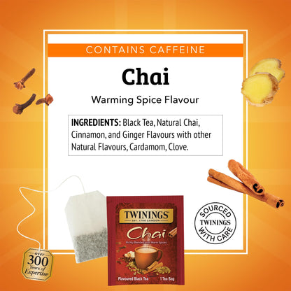 Twinings Chai Black Tea Individually Wrapped Bags, 25 Count (Pack of 6), Sweet, Savoury Spices, Caffeinated, Enjoy Hot or Iced, 150 Teabags