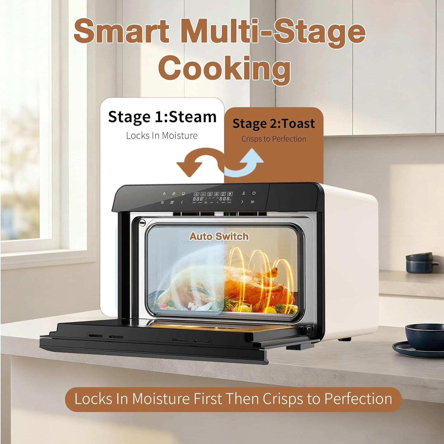 ROBAM Toaster Air Fryer Combi Oven - 20-in-1 Countertop Steam Oven with Convection & Self-Clean | White