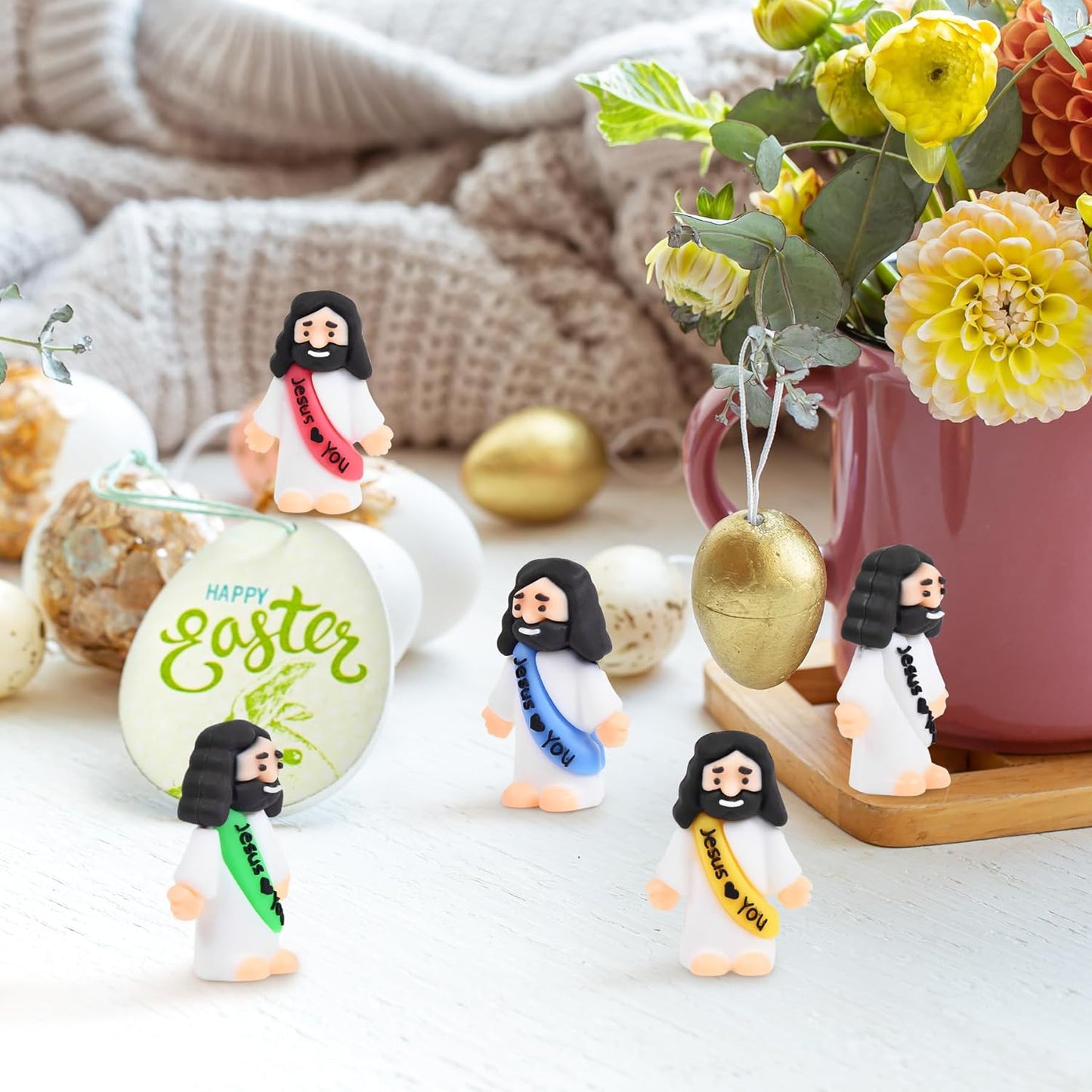 Nedeqi Mini Jesus Figurines - 100 PCS Tiny Pocket Rubber Jesus Figures for Religious Favors | Baptism & Easter Gifts