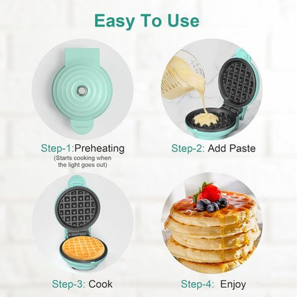 CROWNFUL Mini Waffle Maker - 4" Compact Chaffle Maker with Non-Stick Surface & Recipe Guide