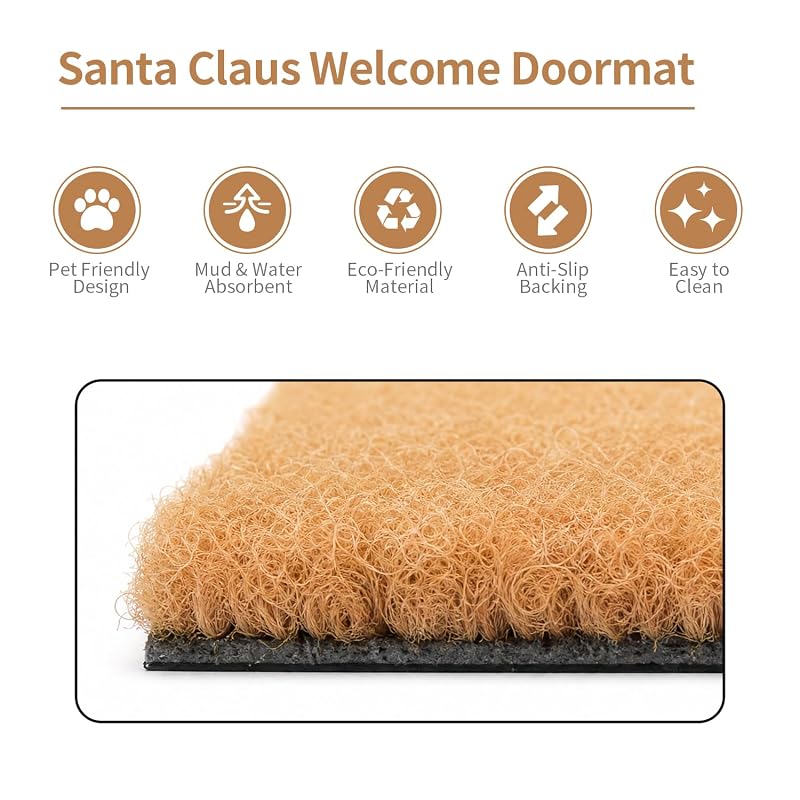 Santa Claus Welcome Doormat 17x29 Inch Non-Slip Indoor Outdoor Rug - Christmas